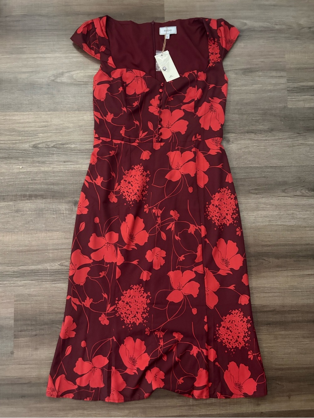 RIHOAS Red and Burgundy Floral Fit-and-Flare Dress